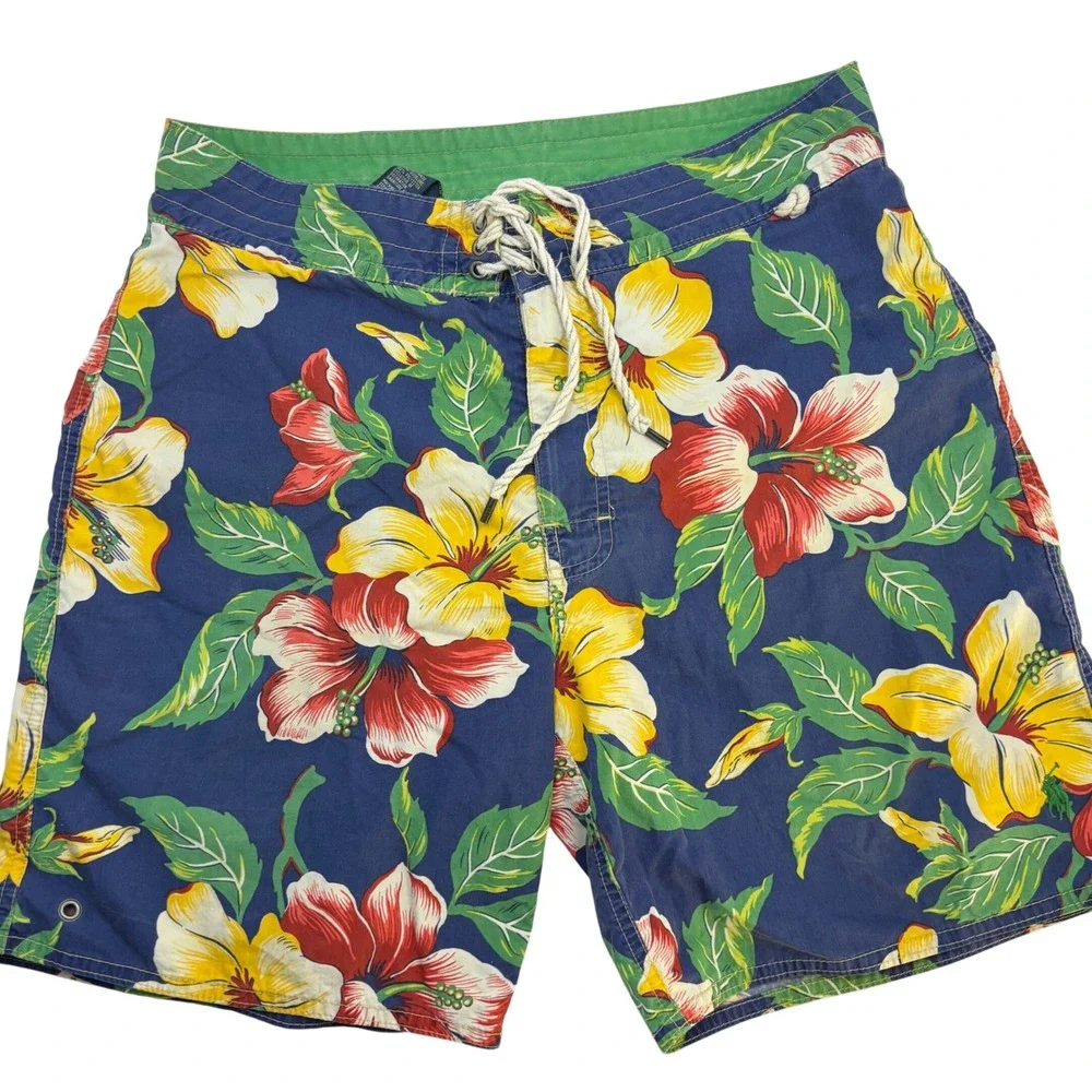 Polo Ralph Lauren Mens Blue Hibiscus Floral Board Shorts Swim Trunks Size 30 7in
